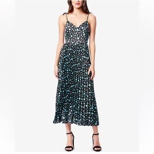NWT Betsey Johnson Ditsy Floral Midi Dress Accordion Pleat Black Blue Sz 0